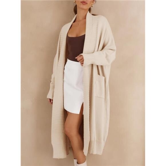 Womens Long Cardigan Sweaters with Pockets Apricot - Picture 5 of 5